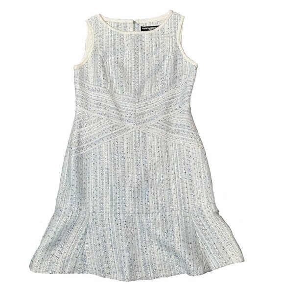 Karl Lagerfeld Paris Jacquard Metallic Light Blue Tweed Sleeveless Dress Size 10 - Picture 1 of 6